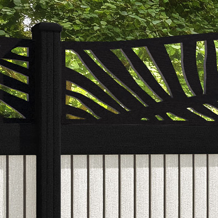 Virtis Palm Curved Top Fence Panel - Light Stone - with our composite posts