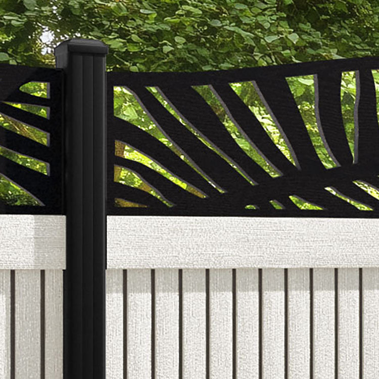 Virtis Palm Curved Top Fence Panel - Light Stone - with our aluminium posts
