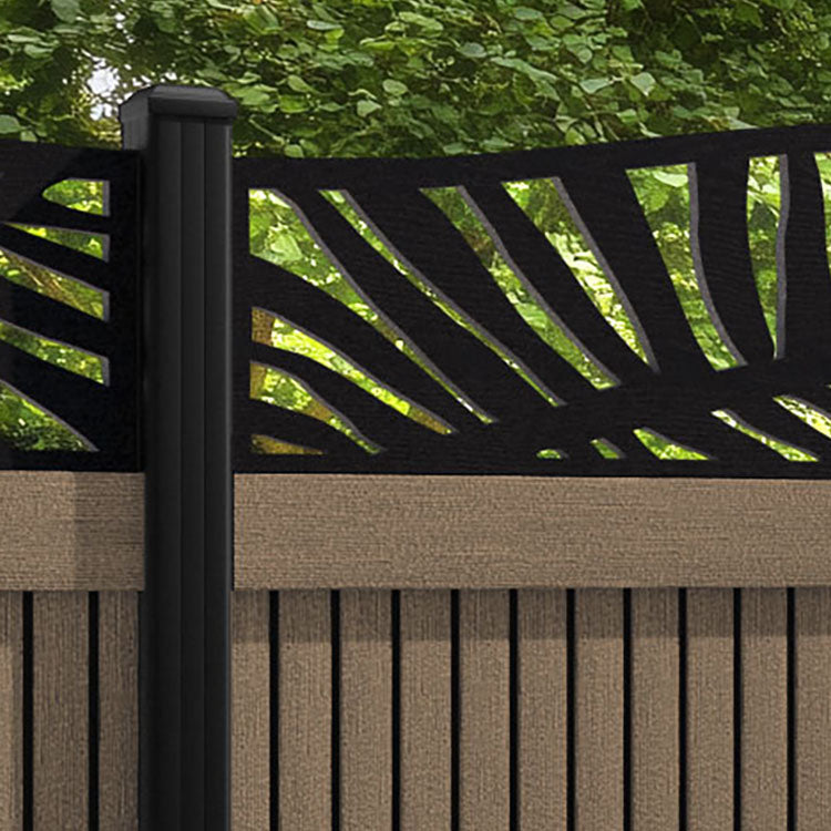 Virtis Palm Curved Top Fence Panel - Teak - with our aluminium posts