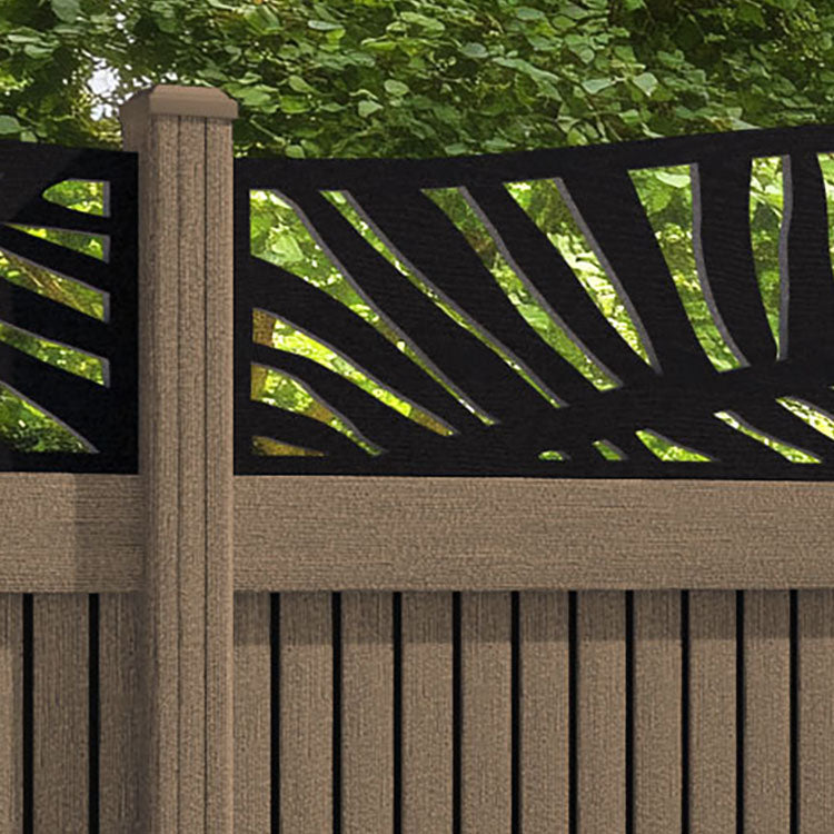 Virtis Palm Curved Top Fence Panel - Teak - with our composite posts
