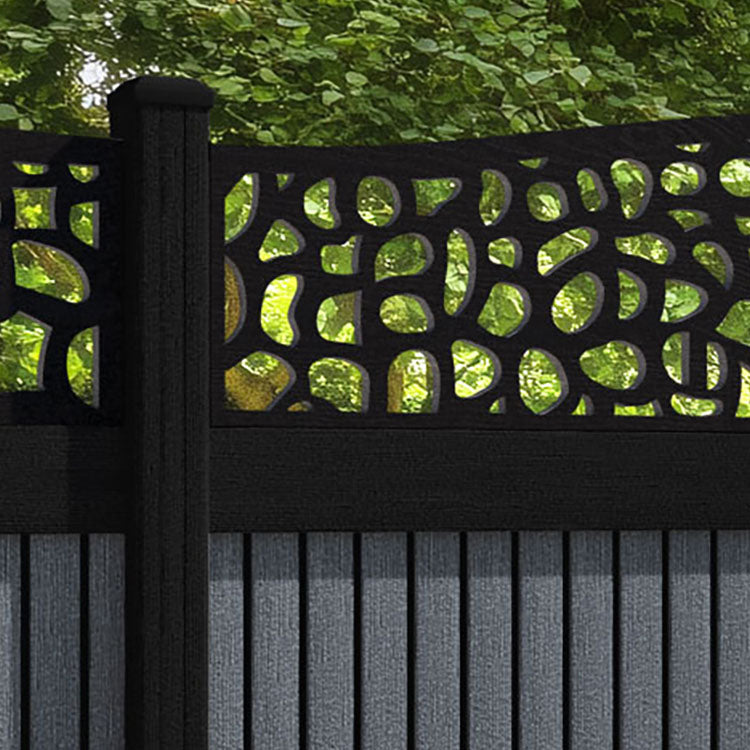 Virtis Pebble Curved Top Fence Panel - Anthracite - with our aluminium posts