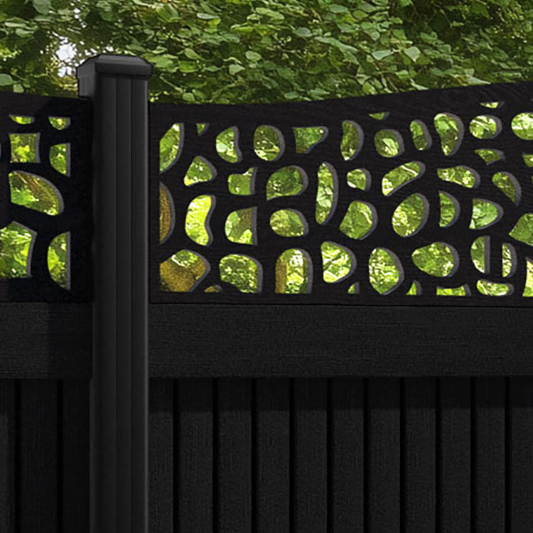 Virtis Pebble Curved Top Fence Panel - Black - with our aluminium posts