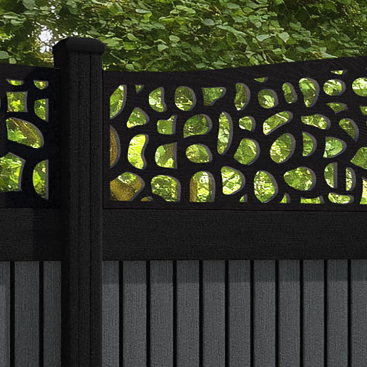 Virtis Pebble Curved Top Fence Panel - Dark Grey - with our aluminium posts