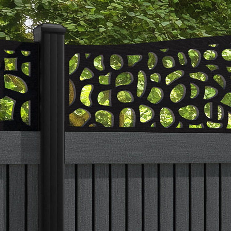 Virtis Pebble Curved Top Fence Panel - Dark Grey - with our aluminium posts