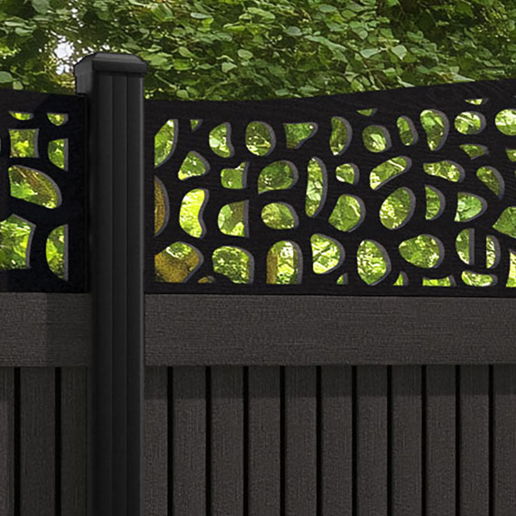 Virtis Pebble Curved Top Fence Panel - Dark Oak - with our aluminium posts