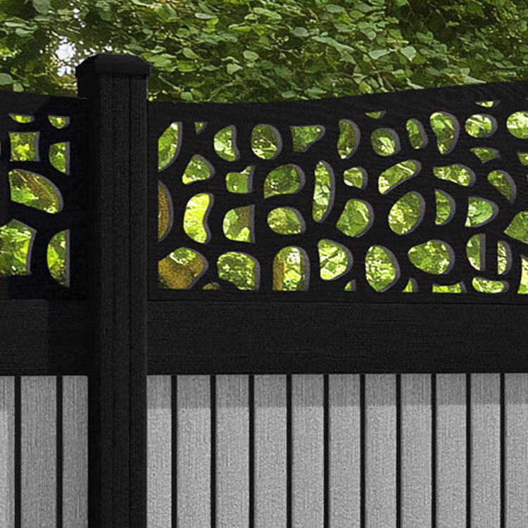 Virtis Pebble Curved Top Fence Panel - Light Grey - with our aluminium posts