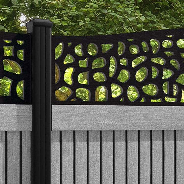 Virtis Pebble Curved Top Fence Panel - Light Grey - with our aluminium posts