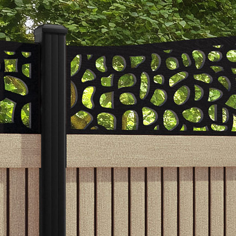 Virtis Pebble Curved Top Fence Panel - Light Oak - with our aluminium posts