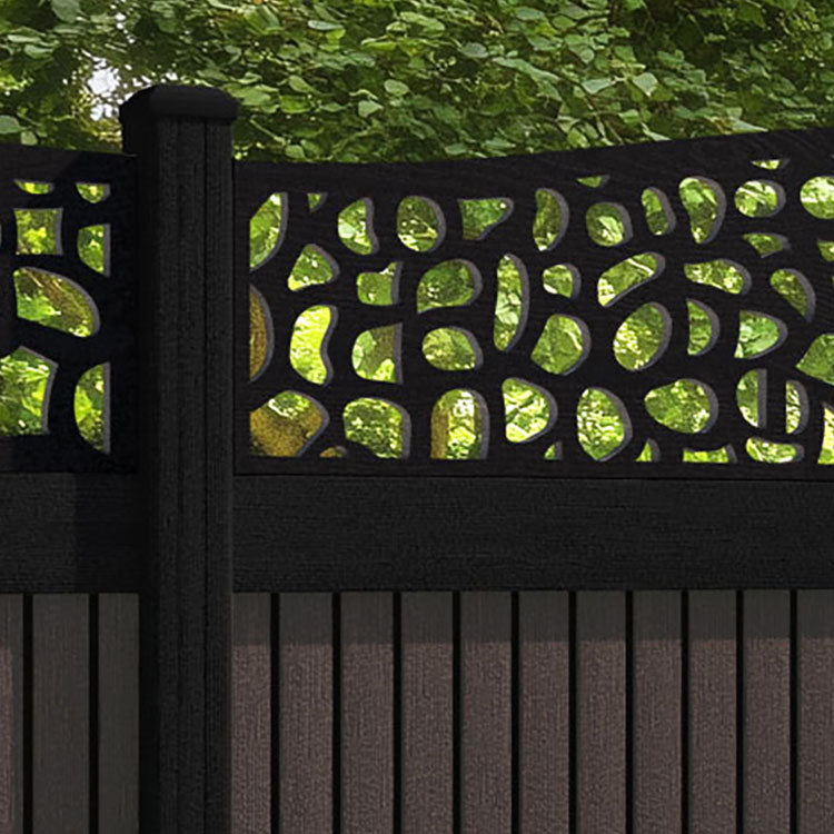Virtis Pebble Curved Top Fence Panel - Mid Brown - with our aluminium posts