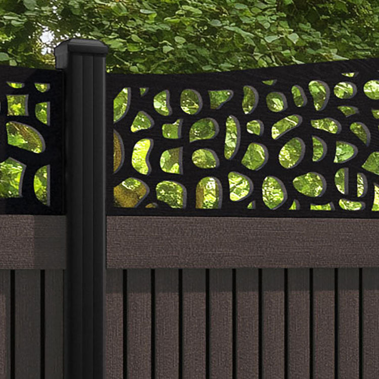 Virtis Pebble Curved Top Fence Panel - Mid Brown - with our aluminium posts