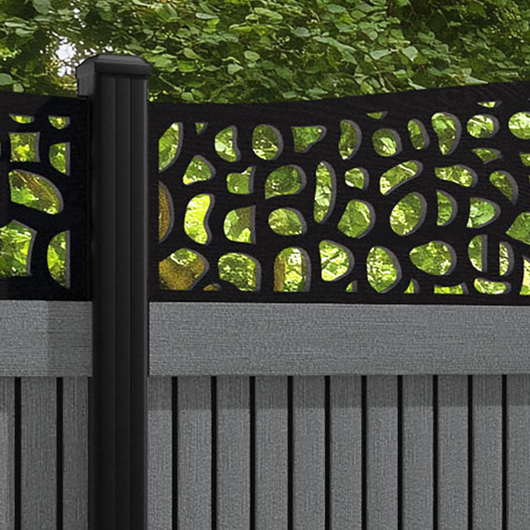 Virtis Pebble Curved Top Fence Panel - Mid Grey - with our aluminium posts