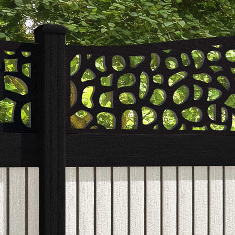 Virtis Pebble Curved Top Fence Panel - Light Stone - with our aluminium posts