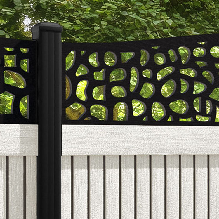 Virtis Pebble Curved Top Fence Panel - Light Stone - with our aluminium posts