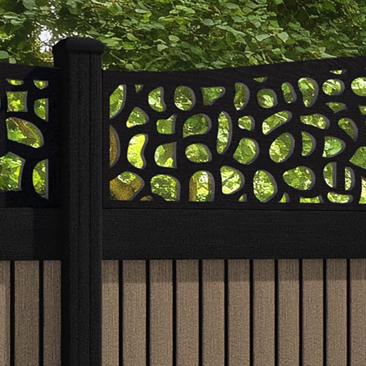 Virtis Pebble Curved Top Fence Panel - Teak - with our aluminium posts