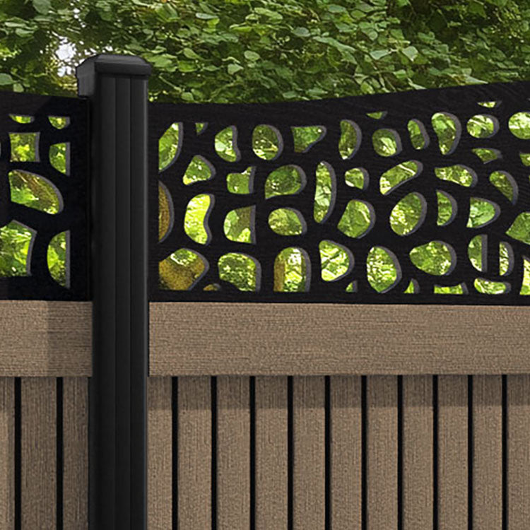 Virtis Pebble Curved Top Fence Panel - Teak - with our aluminium posts