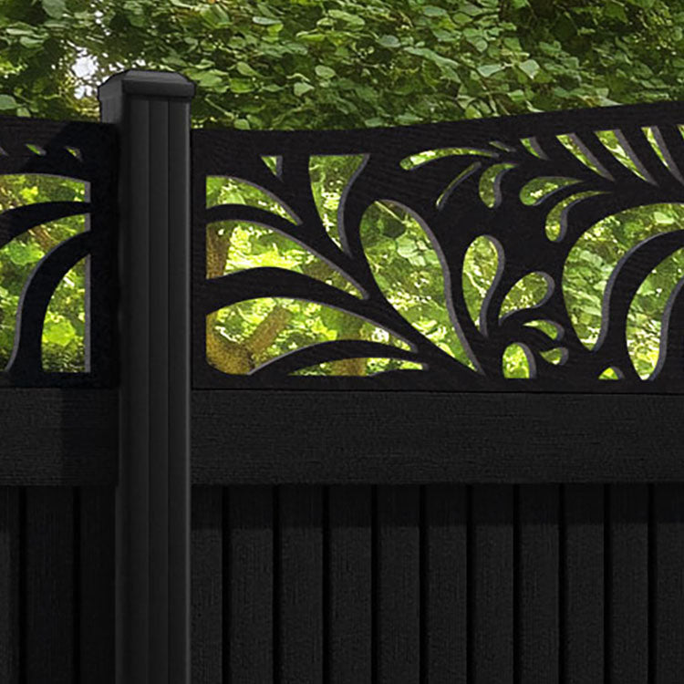 Virtis Petal Curved Top Fence Panel - Black - with our aluminium posts