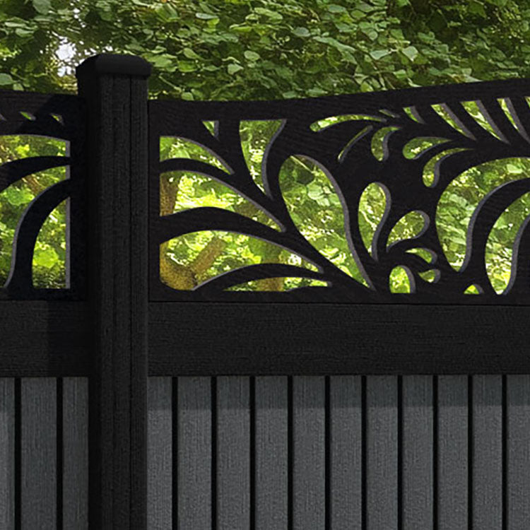 Virtis Petal Curved Top Fence Panel - Dark Grey - with our aluminium posts