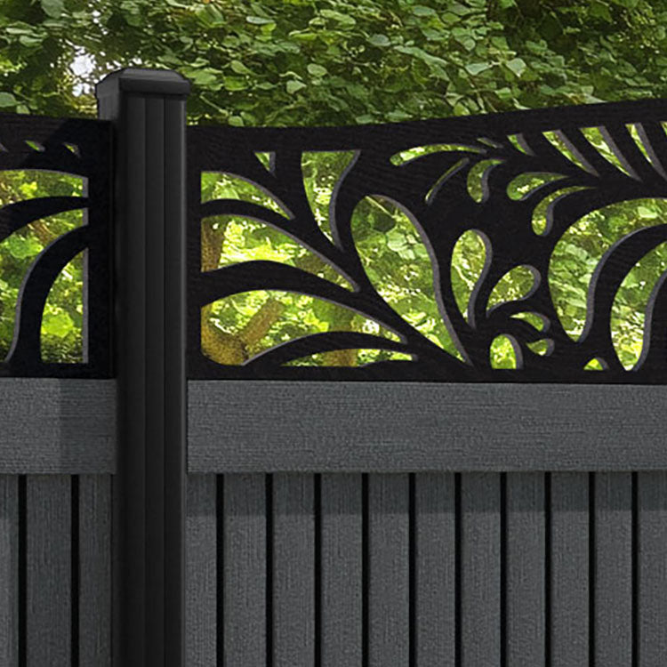 Virtis Petal Curved Top Fence Panel - Dark Grey - with our aluminium posts