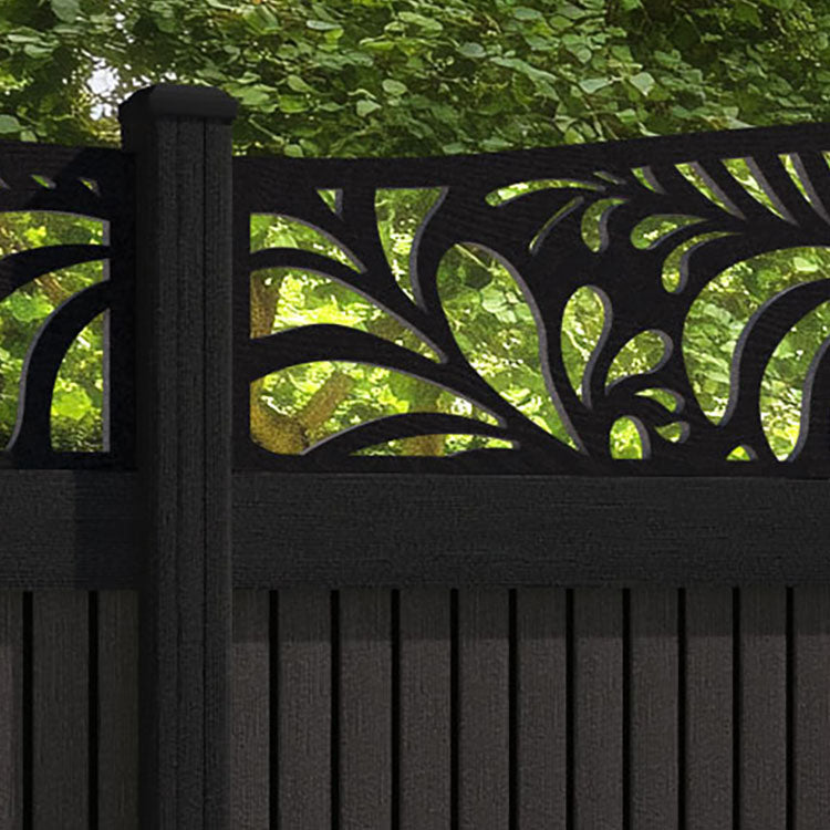 Virtis Petal Curved Top Fence Panel - Dark Oak - with our composite posts