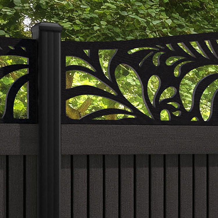 Virtis Petal Curved Top Fence Panel - Dark Oak - with our aluminium posts
