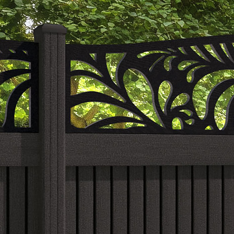 Virtis Petal Curved Top Fence Panel - Dark Oak - with our composite posts