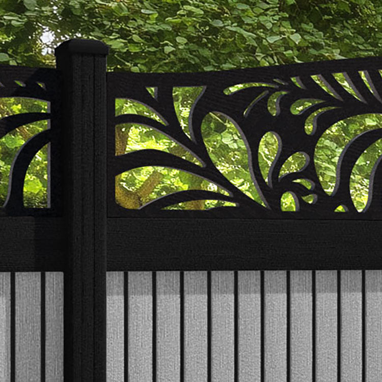 Virtis Petal Curved Top Fence Panel - Light Grey - with our aluminium posts