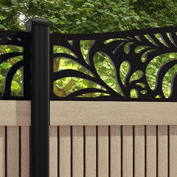 Virtis Petal Curved Top Fence Panel - Light Oak - with our aluminium posts