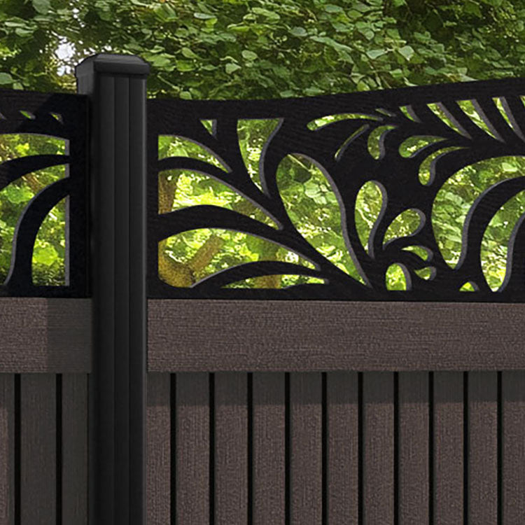 Virtis Petal Curved Top Fence Panel - Mid Brown - with our aluminium posts