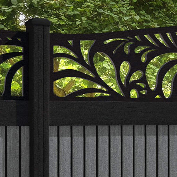 Virtis Petal Curved Top Fence Panel - Mid Grey - with our aluminium posts