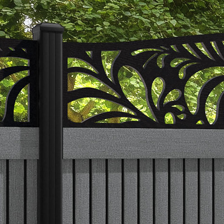 Virtis Petal Curved Top Fence Panel - Mid Grey - with our aluminium posts