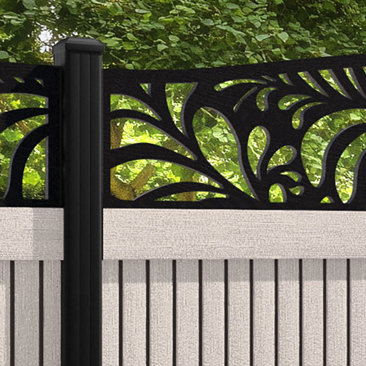 Virtis Petal Curved Top Fence Panel - Mid Stone - with our aluminium posts