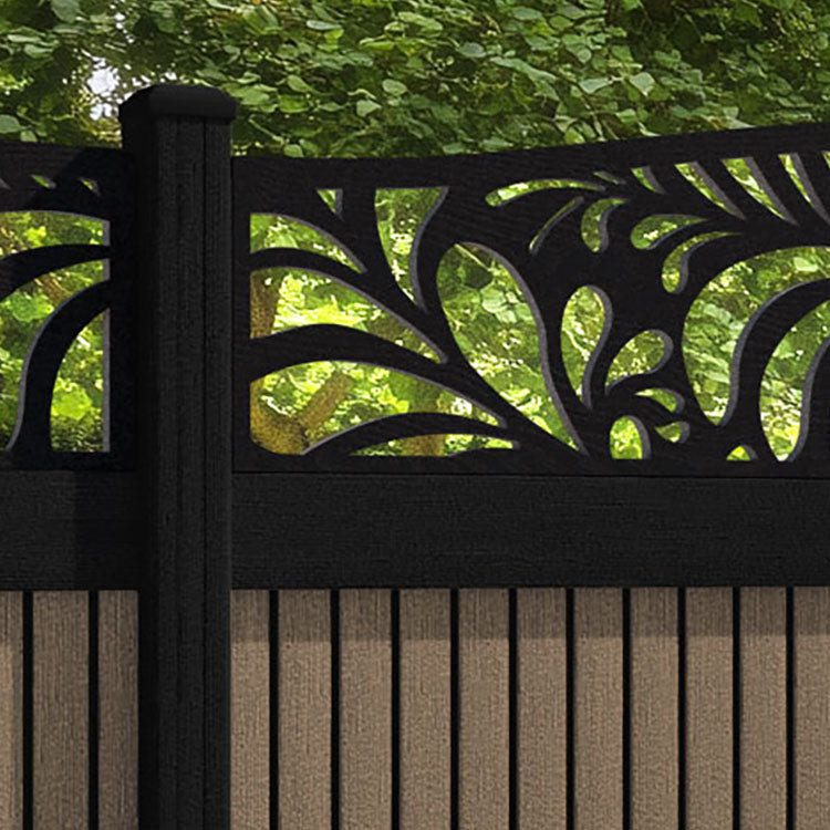 Virtis Petal Curved Top Fence Panel - Teak - with our composite posts