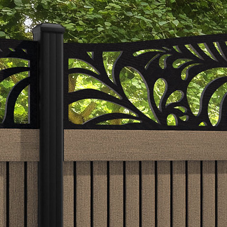 Virtis Petal Curved Top Fence Panel - Teak - with our aluminium posts