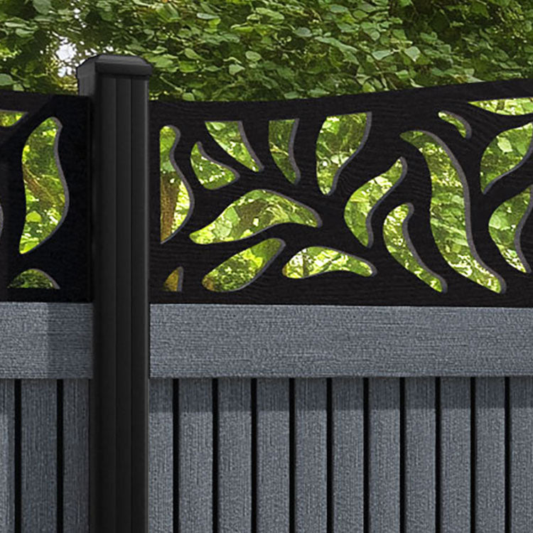 Virtis Plume Curved Top Fence Panel - Anthracite - with our aluminium posts