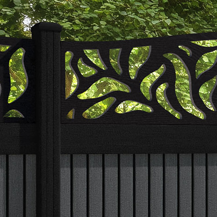 Virtis Plume Curved Top Fence Panel - Dark Grey - with our composite posts
