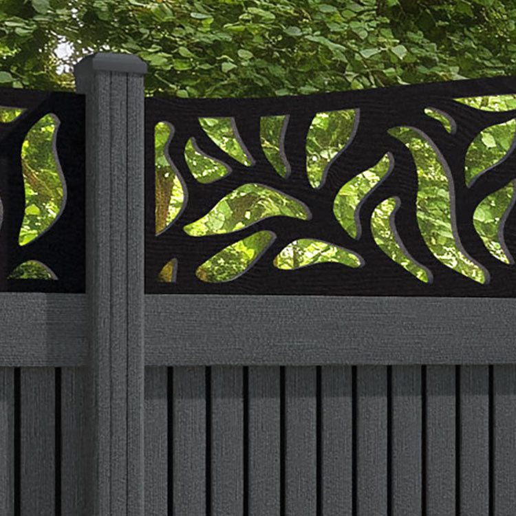Virtis Plume Curved Top Fence Panel - Dark Grey - with our composite posts