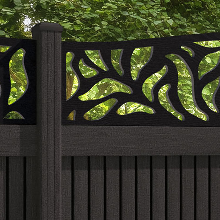 Virtis Plume Curved Top Fence Panel - Dark Oak - with our composite posts