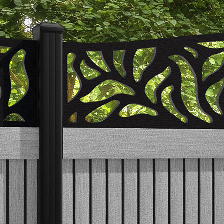 Virtis Plume Curved Top Fence Panel - Light Grey - with our aluminium posts
