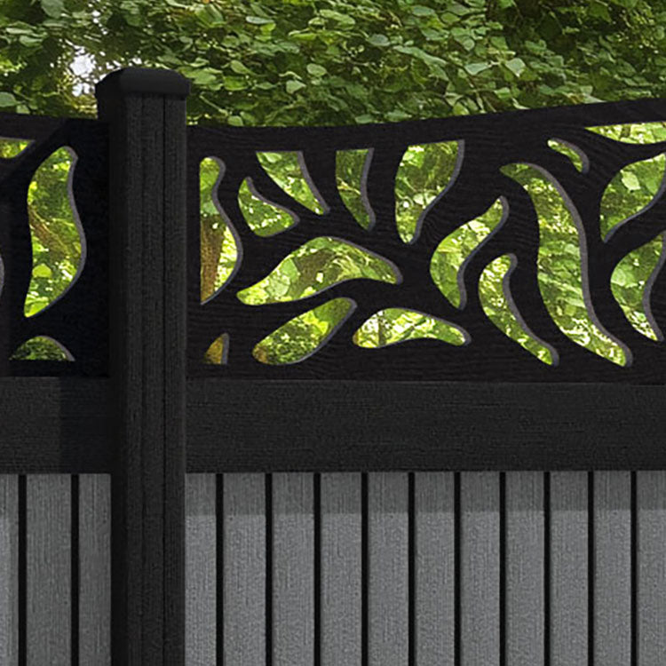 Virtis Plume Curved Top Fence Panel - Mid Grey - with our aluminium posts