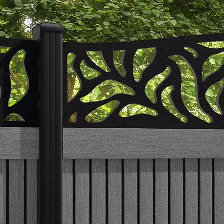 Virtis Plume Curved Top Fence Panel - Mid Grey - with our aluminium posts