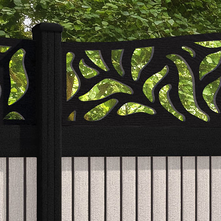Virtis Plume Curved Top Fence Panel - Mid Stone - with our aluminium posts
