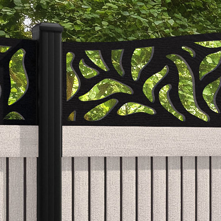 Virtis Plume Curved Top Fence Panel - Mid Stone - with our aluminium posts