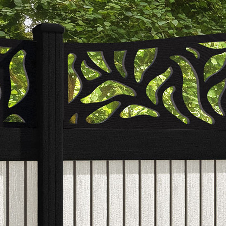 Virtis Plume Curved Top Fence Panel - Light Stone - with our aluminium posts