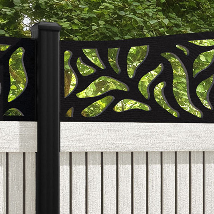 Virtis Plume Curved Top Fence Panel - Light Stone - with our aluminium posts