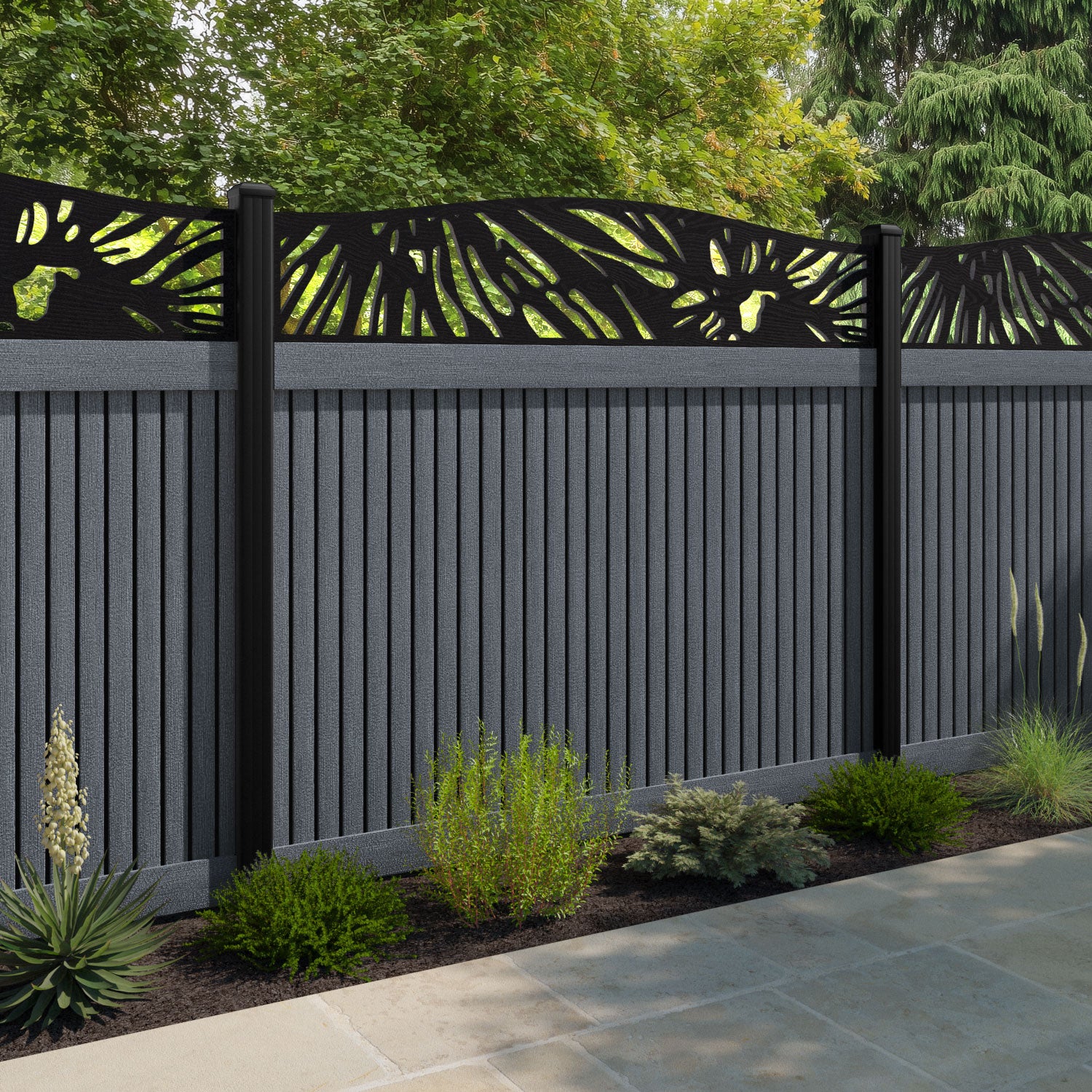 Virtis Poppy Curved Top Fence Panel - Anthracite - with our composite posts