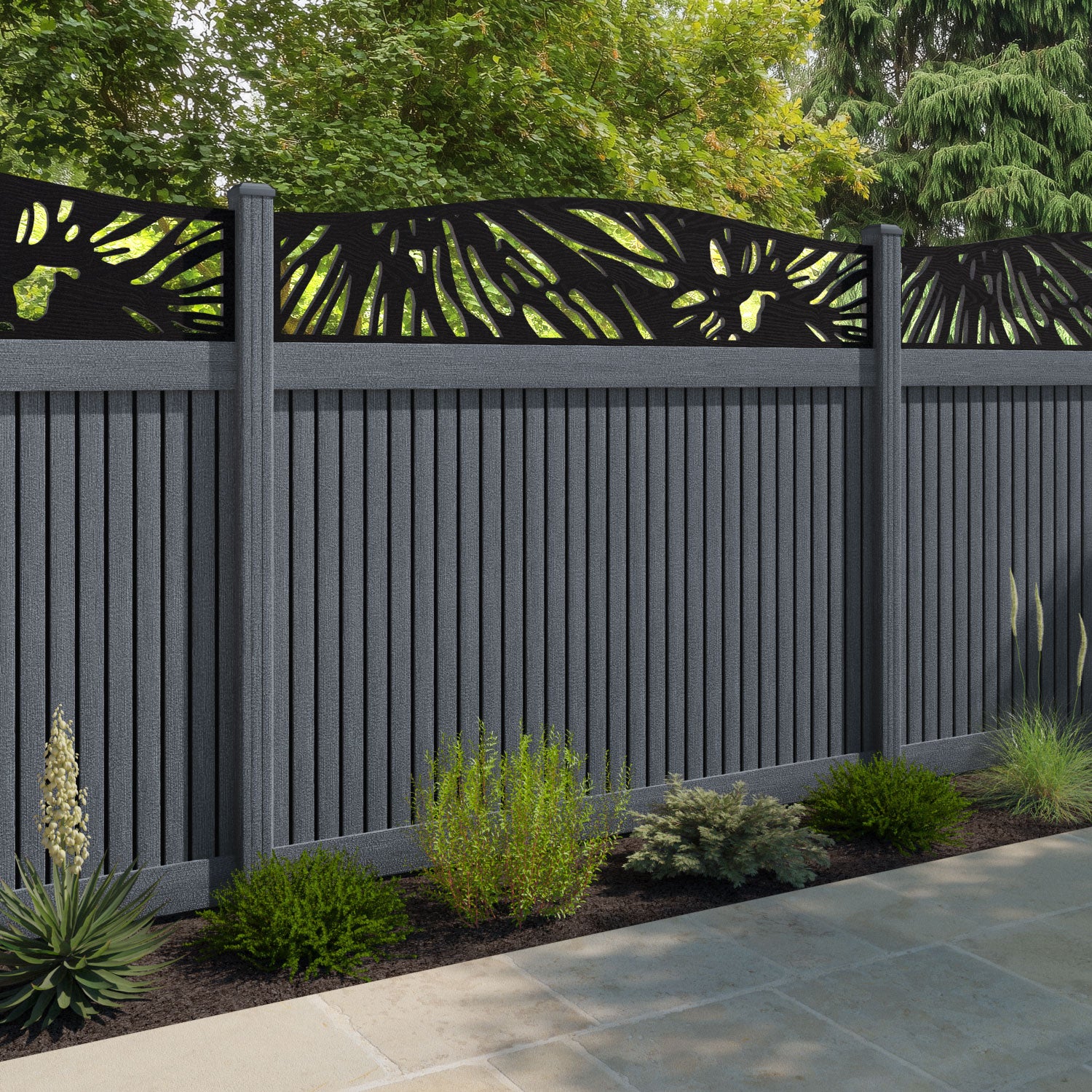 Virtis Poppy Curved Top Fence Panel - Anthracite - with our composite posts