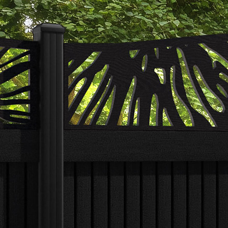 Virtis Poppy Curved Top Fence Panel - Black - with our aluminium posts