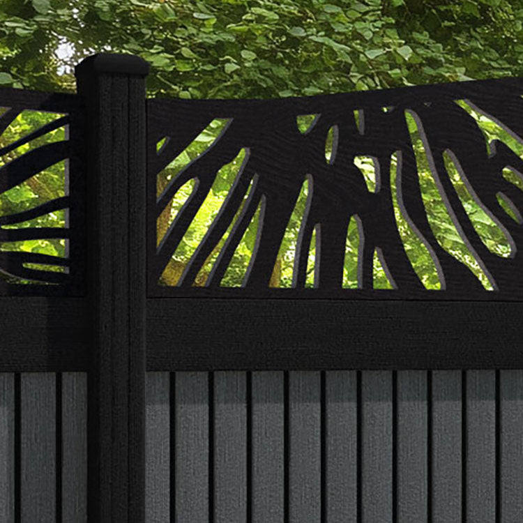 Virtis Poppy Curved Top Fence Panel - Dark Grey - with our aluminium posts