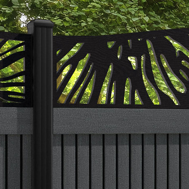 Virtis Poppy Curved Top Fence Panel - Dark Grey - with our aluminium posts