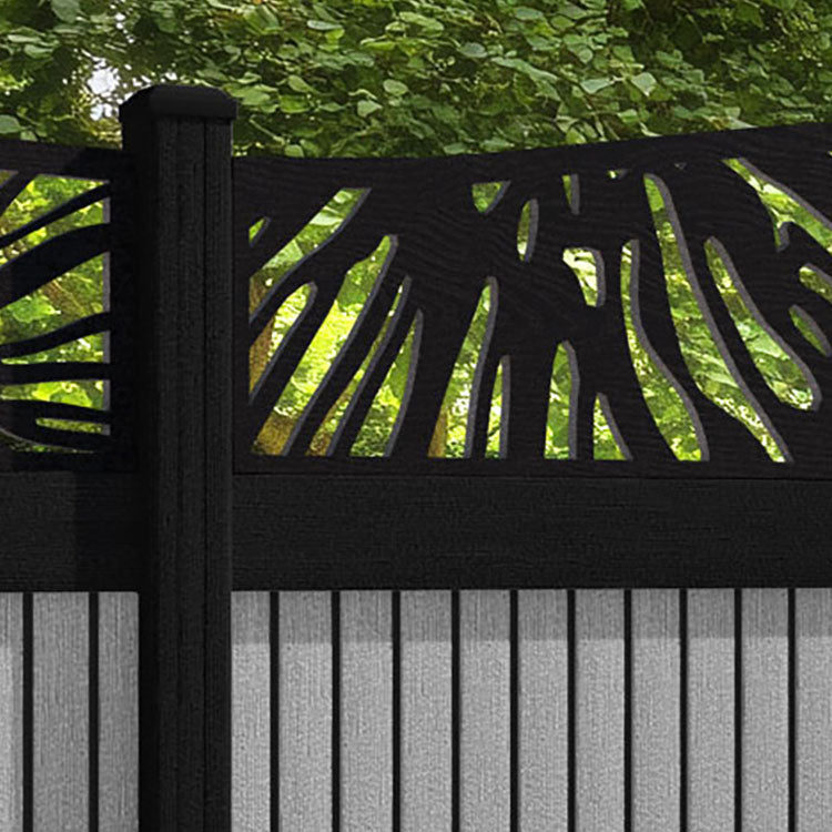 Virtis Poppy Curved Top Fence Panel - Light Grey - with our aluminium posts